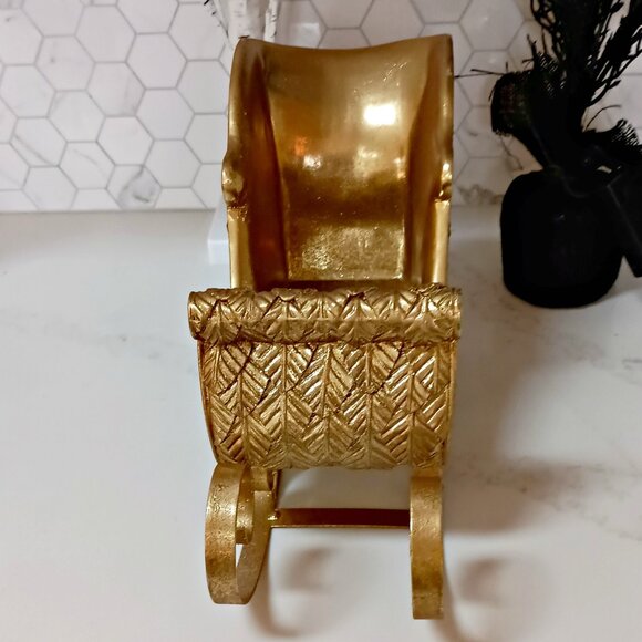 NEW! SHABBY CHIC ELEGANT GOLD SLEIGH SLED DECOR - Picture 4 of 5